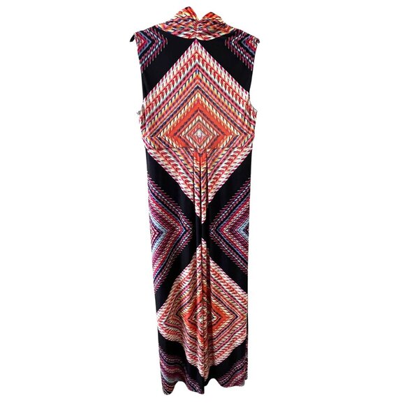 Chicos Geometric Print Sleeveless Maxi Dress 2 Draped Neckline Colorful Tribal - Picture 3 of 16